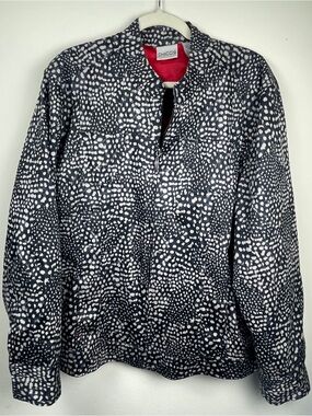 Chico's Black and White animal Print Jacket with Red Lining